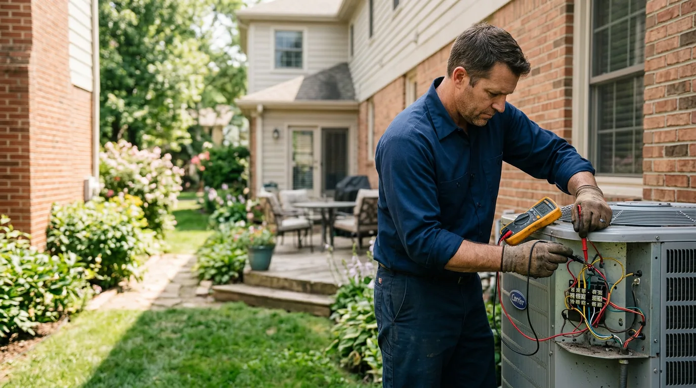 HVAC technician working in a home in Vermont